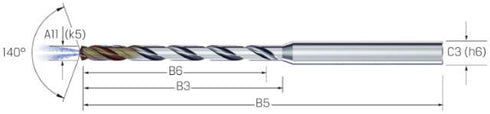 Micro drill MIKRON, solid carbide, CrazyDrill Cool SST-Inox, 10 × A11, eXedur SNP, with internal cooling