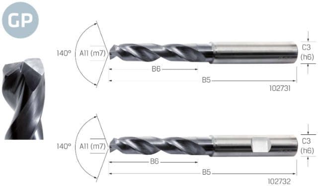 Hochleistungsbohrer PREMUS GP, VHM TiAlN Schaftform HB 3 × A11