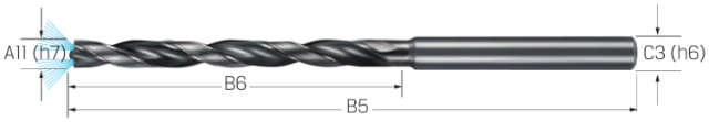 Hochleistungsbohrer PREMUS, VHM Schaftform HA Typ INOX 8 × A11 Innenkühlung