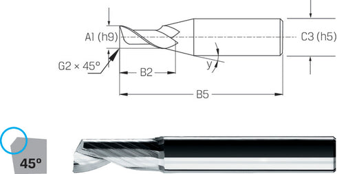 End Mill PREMUS, solid carbide short with chamfer Alu