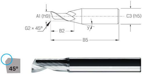End Mill PREMUS, solid carbide short with chamfer Alu