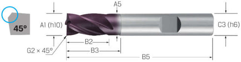 Schaftfräser PRETEC, VHM, kurz, mit Schutzfase, TiAlN