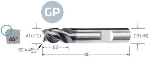 Hochleistungsfräser PREMUS GP, kurz, mit Fase, ALNOVA