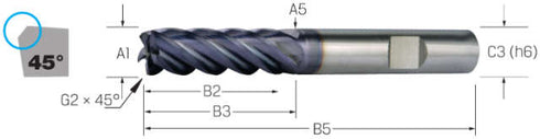 Schaftfräser PREMUS, VHM, Titan, 3 × A1, mit Fase, AlTIN