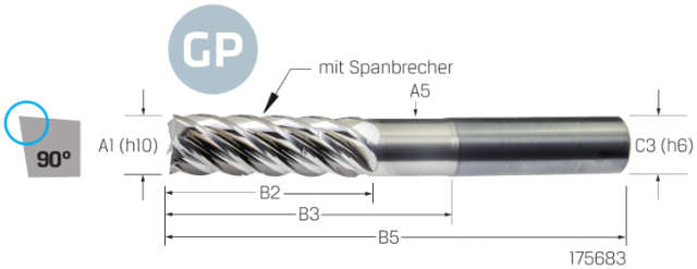 Schaftfräser VHM PREMUS GP, GP, 3 × A1, beschichtet, HA
