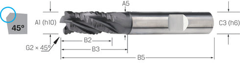 Schruppfräser PRETEC, VHM lang mit Fase Universal TiAlN