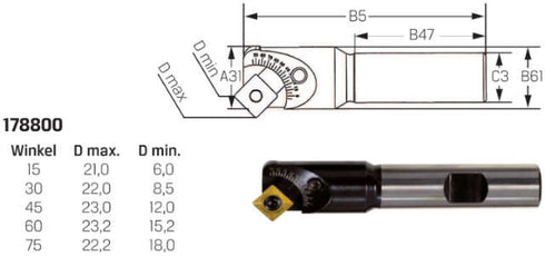 Wendeplatten-Frässenker NEUTRAL, stufenlos einstellbar von 0° bis 90° für SPMT 09T