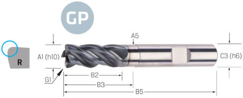 Hochleistungsfräser PREMUS GP, GP, lang,Eckenradius,<br/>ALCRONA