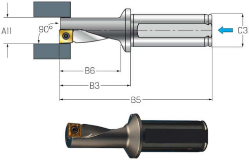 Dreh- und Bohrwerkzeug SAU, 2,25×A11, rechts