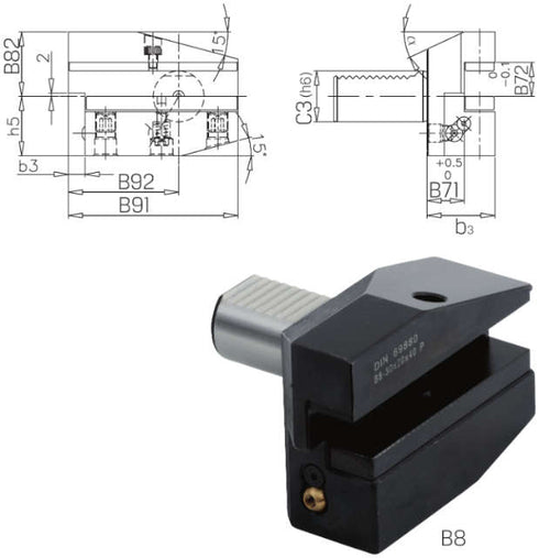 Werkzeughalter PRETEC, DIN 69880 Vierkant-Queraufnahme, Radial Überkopf links lang Form B8