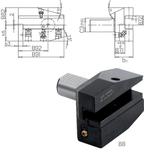 Werkzeughalter PRETEC, DIN 69880 Vierkant-Queraufnahme, Radial Überkopf links lang Form B8