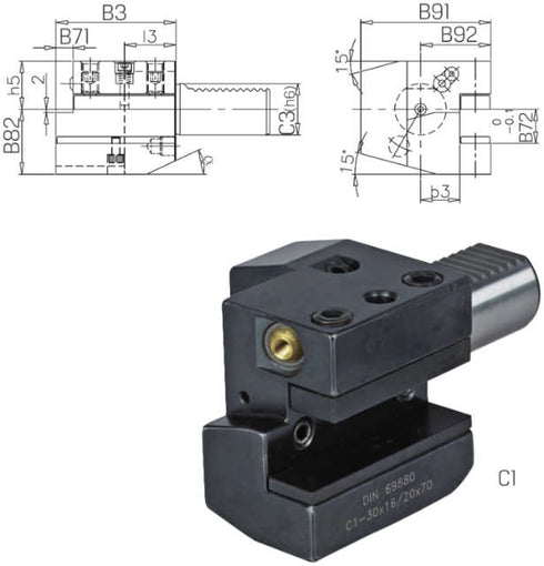 Werkzeughalter PRETEC, DIN 69880 Vierkant-Längsaufnahme, Axial rechts Form C1