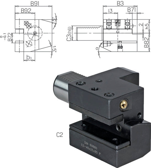 Werkzeughalter PRETEC, DIN 69880 Vierkant-Längsaufnahme, Axial links Form C2