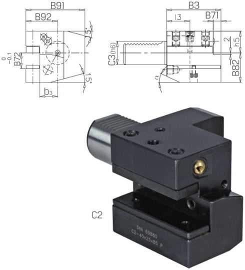 Werkzeughalter PRETEC, DIN 69880 Vierkant-Längsaufnahme, Axial links Form C2