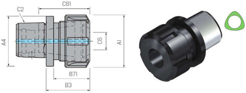 Werkzeugadapter WTO, ISO 26623-1 Spannzangenadapter kurz, ohne Greiferrille