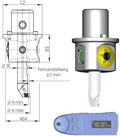 Spindelwerkzeug SWISS TOOLS, Ausdrehkopf Ø 3-88,1 digital