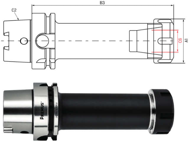 Spannzangenfutter ER PREMUS, überlang, G2,5 bei 25.000 1/min