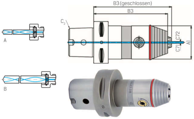 Universal-Spannfutter WTE, ISO 26623-1, Kurzbohrfutter, Präzision