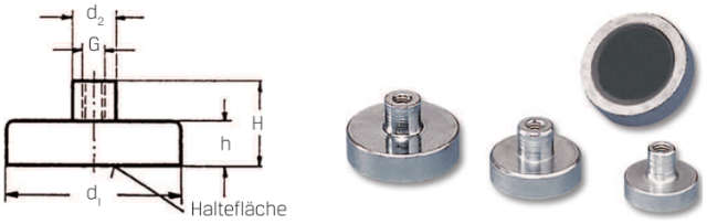 Permanent-Magnet NEUTRAL, Flachgreifer mit Gewindebuchse aus Oxit