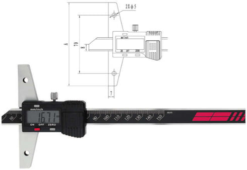 Digital-Tiefenmessschieber PRETEC, mit gerader Messschiene