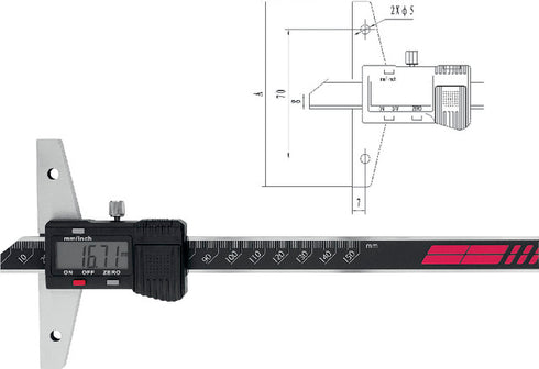 Digital-Tiefenmessschieber PRETEC, mit gerader Messschiene