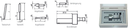 Zubehör für DIGIMAR Höhenmessgerät MAHR, Universal-Messtaster-Satz CXT2