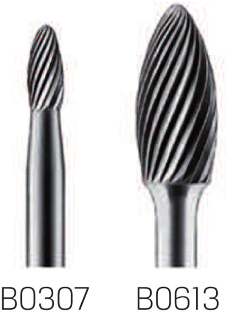 HM small burr PRETEC, flame shape cross-toothed Z=4