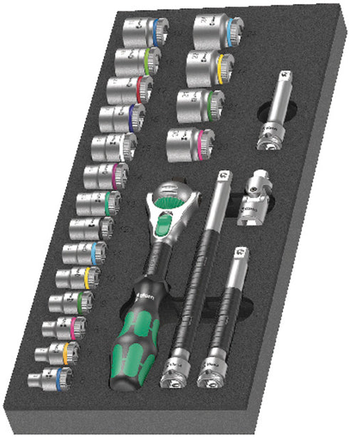Werkstattwagen-Einlage WERA, 8000 B Zyklop Knarre 3/8" Set 1, 23‑teilig