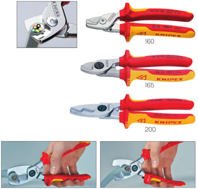 VDE-Kabelschere KNIPEX, verchromt mit Mehrkomponentenhülle