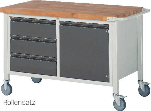 Mobile Werkbank PRETEC, Tiefe 700 mm, Gestell RAL 7035 lichtgrau / Einbauten RAL 7016 anthrazitgrau