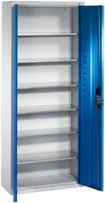 Lager-Regalschrank C+P, B700xT300xH1690 mm RAL 7035/5012 mit Türen 6 Fachböden CP