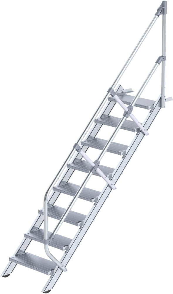 Alu-Treppe MUNK, 45 Grad 8 Stufen B 600 mm lichte Höhe 1670 mm Ausladung 1924 mm