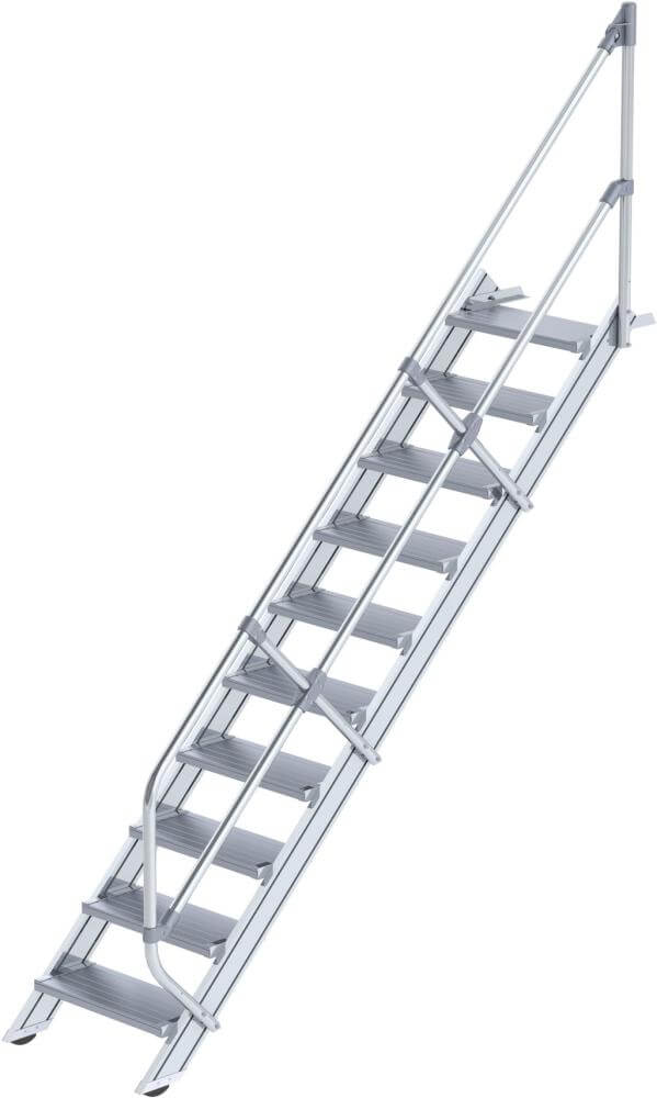 Alu-Treppe MUNK, 45 Grad 10 Stufen B 600 mm lichte Höhe 2080 mm Ausladung 2341 mm