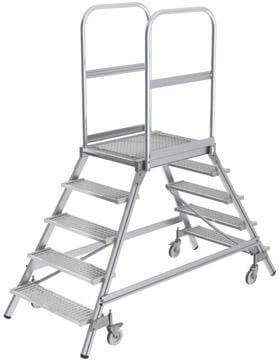 Alu-Podestleiter MUNK, 2x5 Gitterrost-Stufen Podesthöhe 1,20 m Arbeitshöhe bis 3,20 m