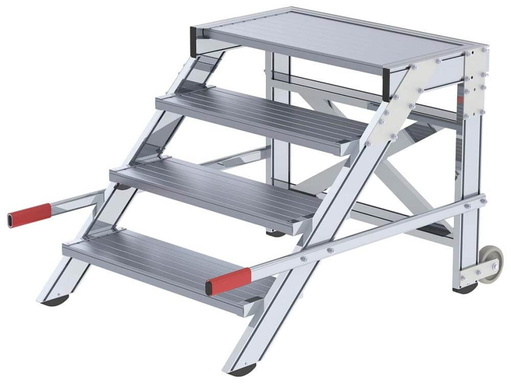 Alu-Arbeitspodest MUNK, fahrbar4 Alu-Stufen B 800 mm Podesthöhe 0,79 m Arbeitshöhe bis 2,80 m