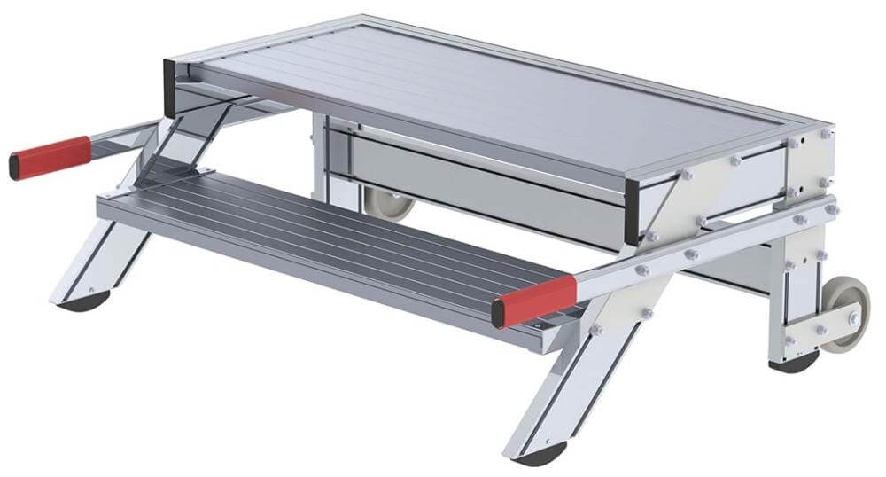 Alu-Arbeitspodest MUNK, fahrbar2 Alu-Stufen B 1000 mm Podesthöhe 0,39 m Arbeitshöhe bis 2,40 m