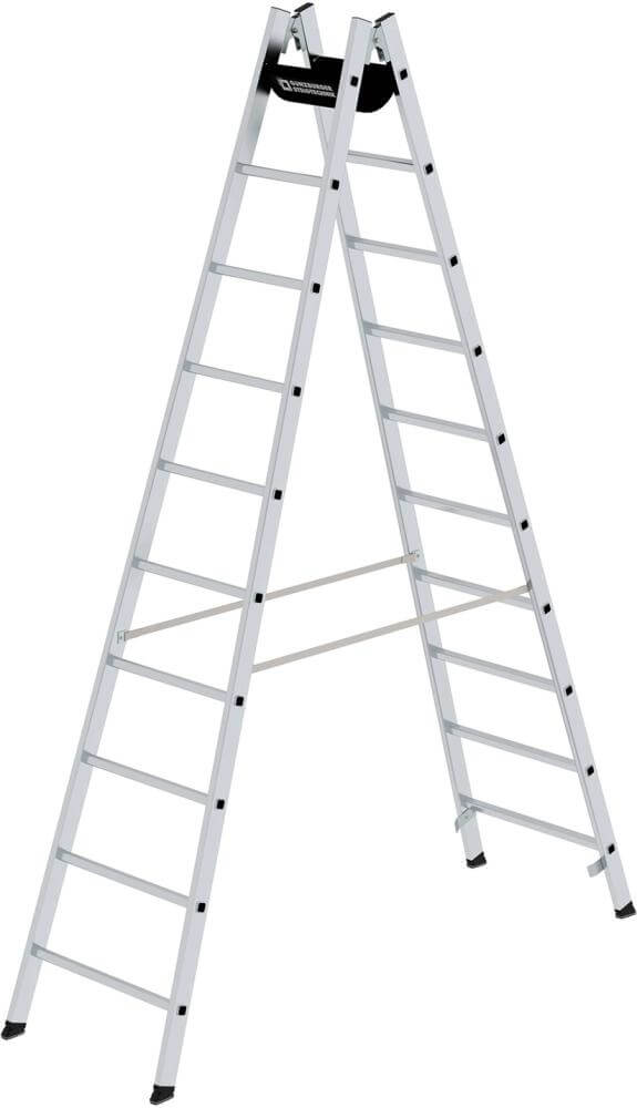 Alu-Stehleiter MUNK, 2x10 Sprossen Leiterlänge 2,95 m Arbeitshöhe bis 4,35 m