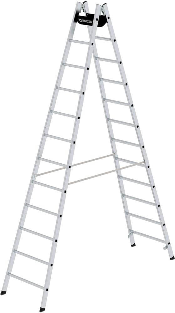 Alu-Stehleiter MUNK, 2x12 Sprossen Leiterlänge 3,51 m Arbeitshöhe bis 4,85 m