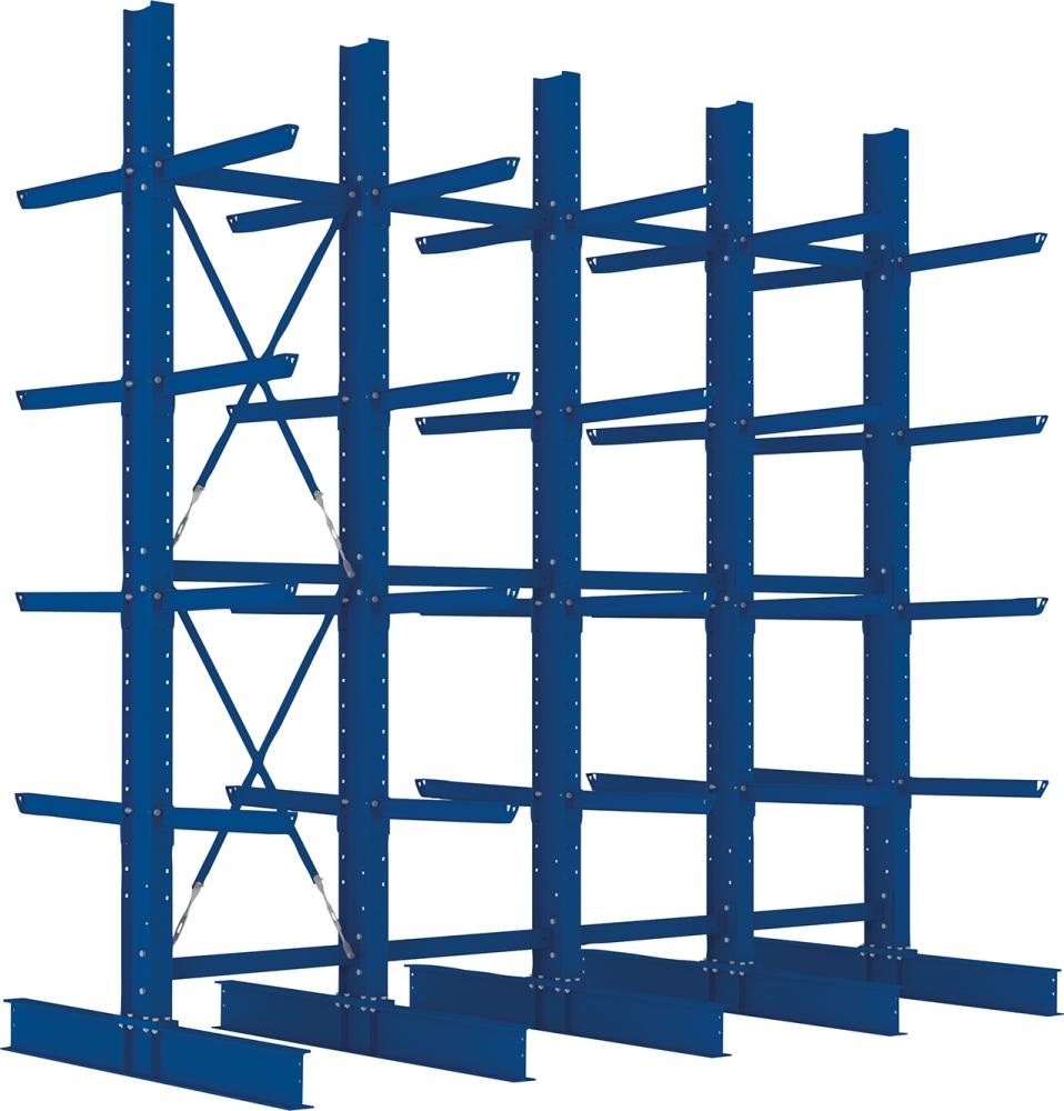 Kragarmregal META REGALBAU, Heavy B4100xT2x800xH4000 mm doppelseitig RAL 5010 5 Ebenen Traglast 3150kg