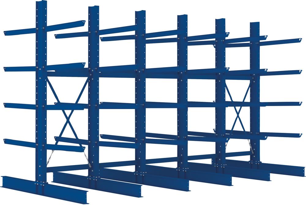 Kragarmregal META REGALBAU, Heavy B5090xT2x1000xH3000 mm doppelseitig RAL 5010 5 Ebenen Traglast 3030kg