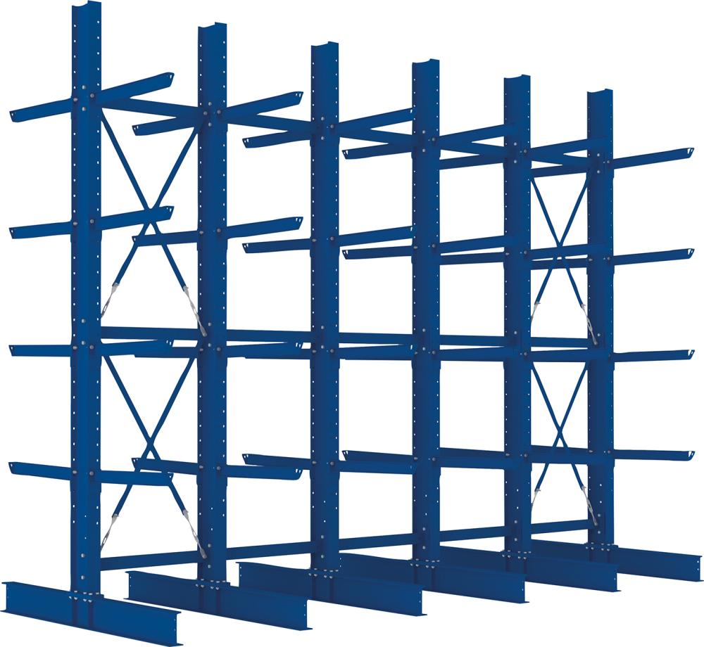 Kragarmregal META REGALBAU, Heavy B5100xT2x800xH4000 mm doppelseitig RAL 5010 5 Ebenen Traglast 3780kg