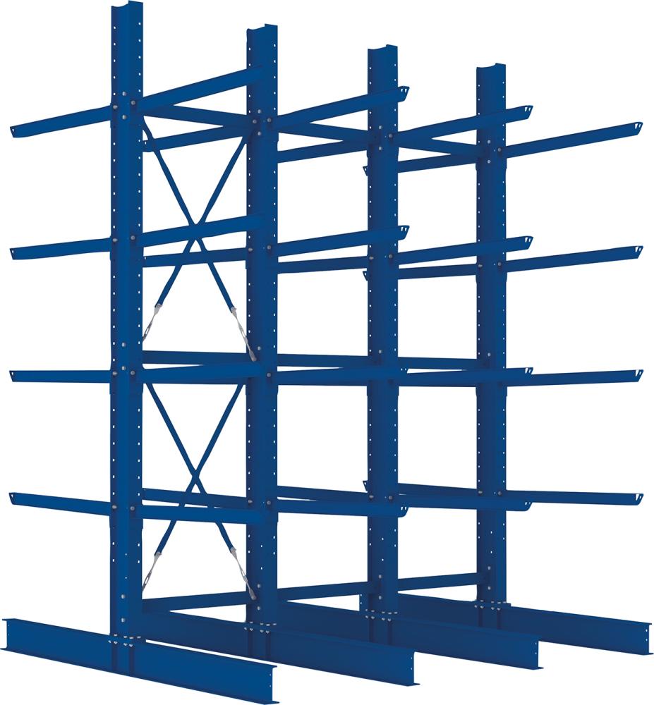 Kragarmregal META REGALBAU, Heavy B3100xT2x1250xH4000 mm doppelseitig RAL 5010 5 Ebenen Traglast 1600kg