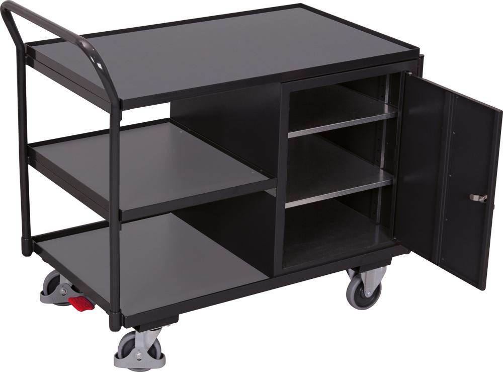 Tischwagen VARIOFIT, 250kg B1125xT625xH1010mm RAL 7035/7016 1 Schrank,3 Ladeflächen
