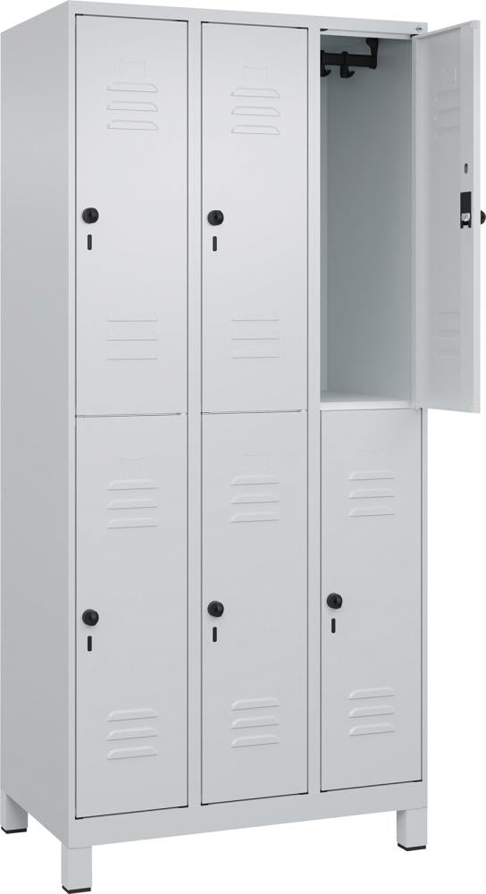CP, Doppelst. Schrank CLASSICB900xT500xH1950 mm RAL 7035/7035, 3x2Abteilemit 100 mm hohen Füßen