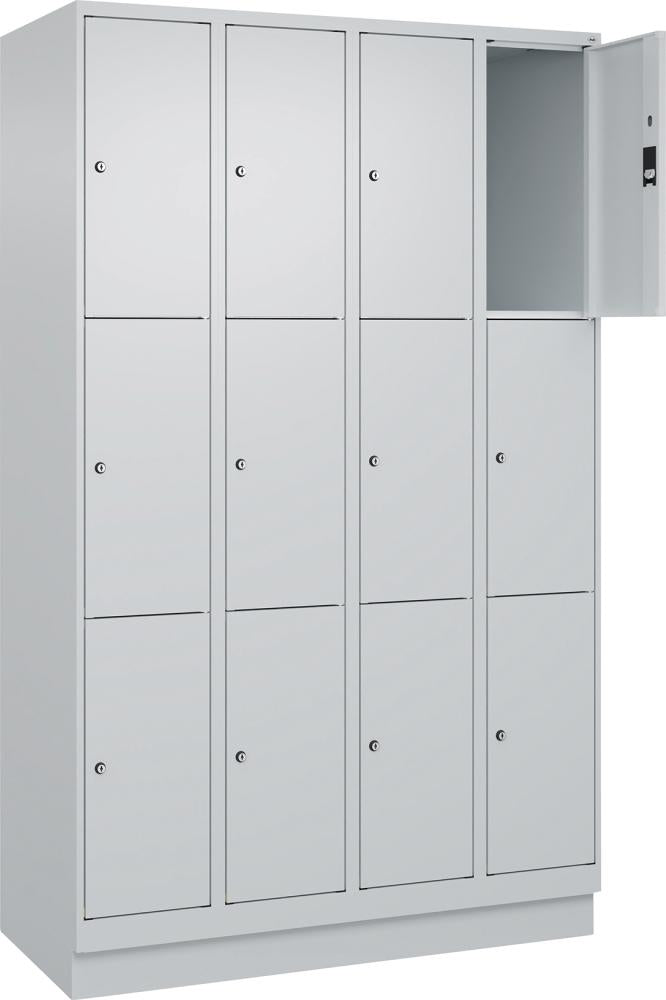 Fächerschrank CP, CLASSIC B1200xT500xH1950 mm RAL 7035/7035, 4x3 Fächermit 100 mm hohem Sockel