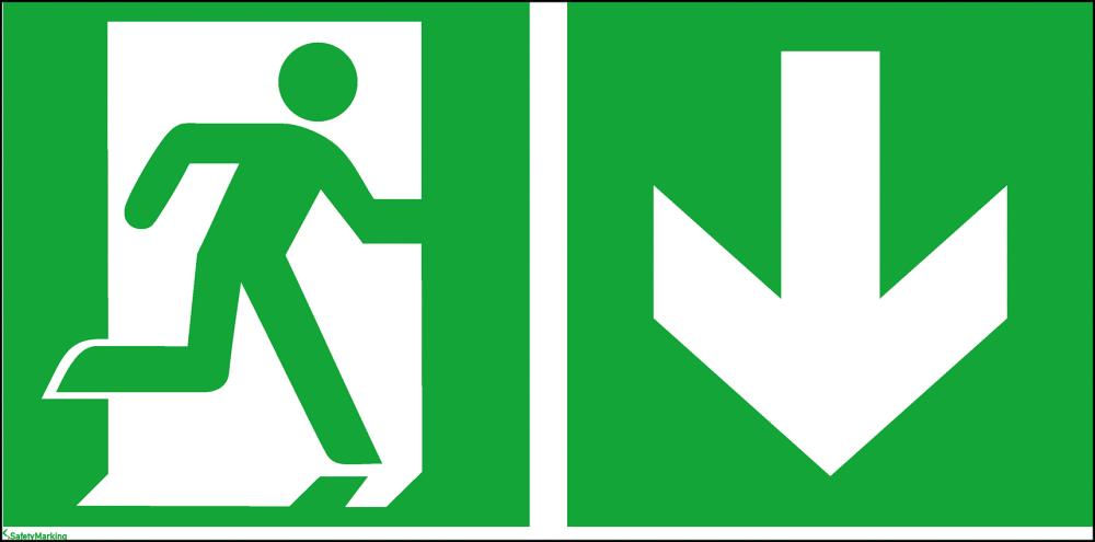 Fluchtwegschild NEUTRAL, Folie B400xH200 mm Notausgang rechts mit Pfeil abwärts langnachleuchtend