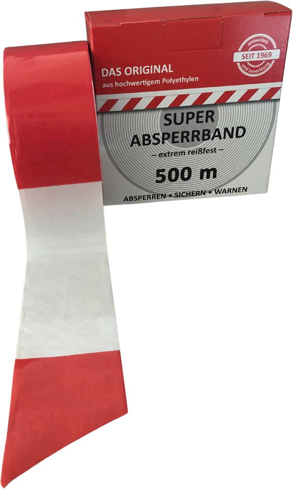 Absperrband NEUTRAL, 500 m-Rolle rot/weiß geblockt