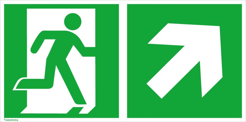 Fluchtwegschild NEUTRAL, Alu B300xH150 mm Notausgang rechts mit Pfeil rechts aufwärts langnachleuchten