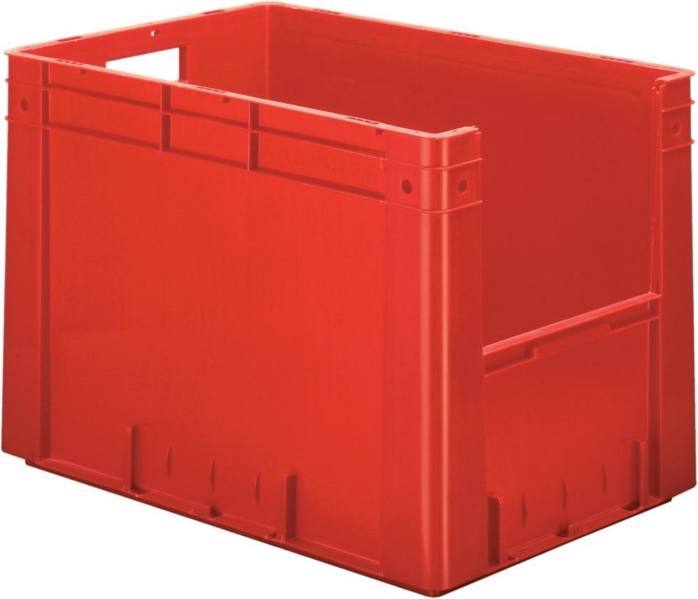 Sichtlagerkasten LA-KA-PE, rot B400xT600xH420 mm Auflast 600kg, VE 2 Stk. mit Griffloch LA-KA-PE