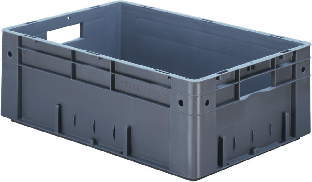 Transport-Stapelkasten LA-KA-PE, B600xT400xH210 mm grau Auflast 700kg mit Griffloch LA-KA-PE